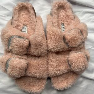 Papillio Sherling Fuzzy Pink Fleece Slippers Slides Sandals Birkens Birkenstocks